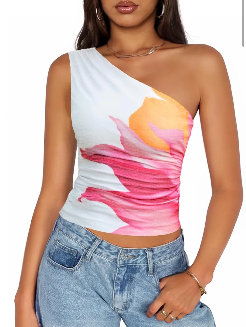 ZESICA NWT GOING OUT TANK TOP FLORAL OFF SHOULDER SLIM FIT Y2K CROP TOP
